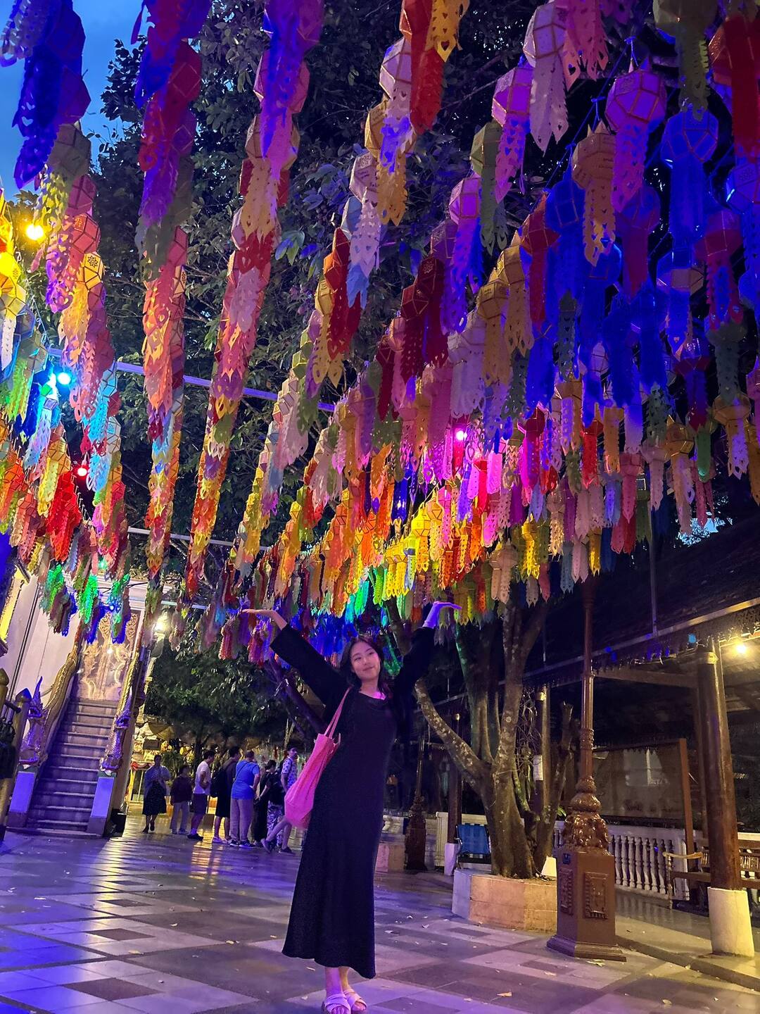 A canopy of colourful lanterns at the temple